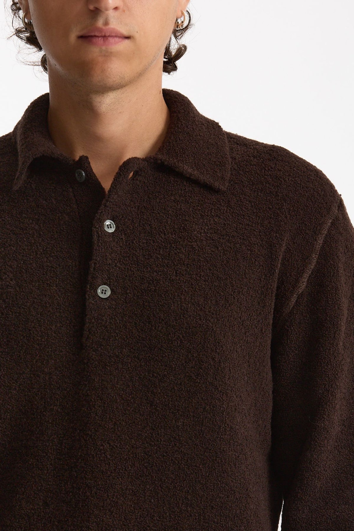 Polo in lana boucle’ marrone uomo Diana studio - 5