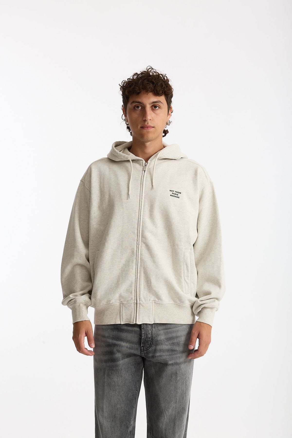 Felpa Full zip in cotone grigio chiaro uomo Drôle de monsieur - 1