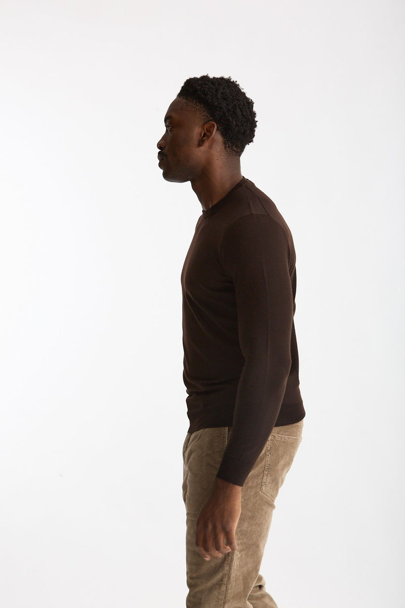 Maglia in lana rasata MODERN marrone uomo Drumohr - 3