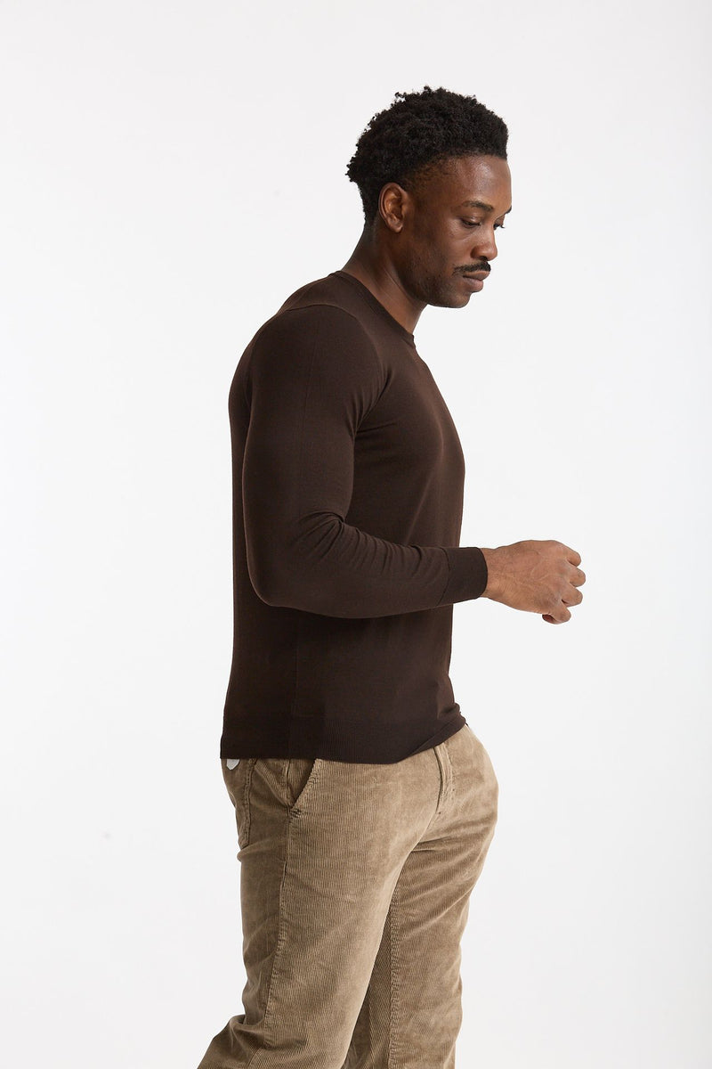 Maglia in lana rasata MODERN marrone uomo Drumohr - 4