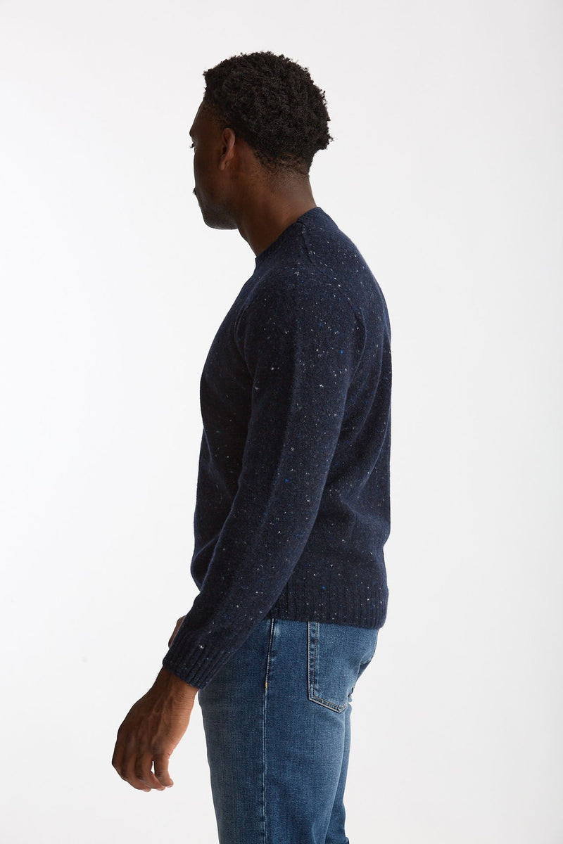 Maglia girocollo in lana e cashmere Tweed blu uomo Drumohr - 3