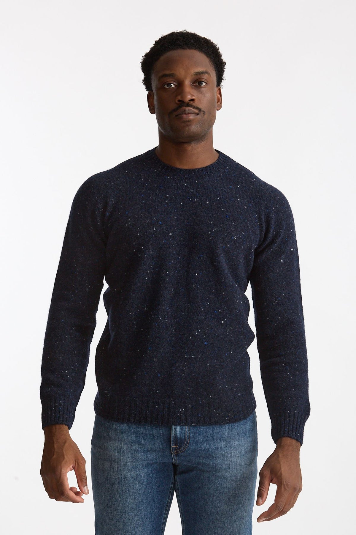 Maglia girocollo in lana e cashmere Tweed blu uomo Drumohr - 2