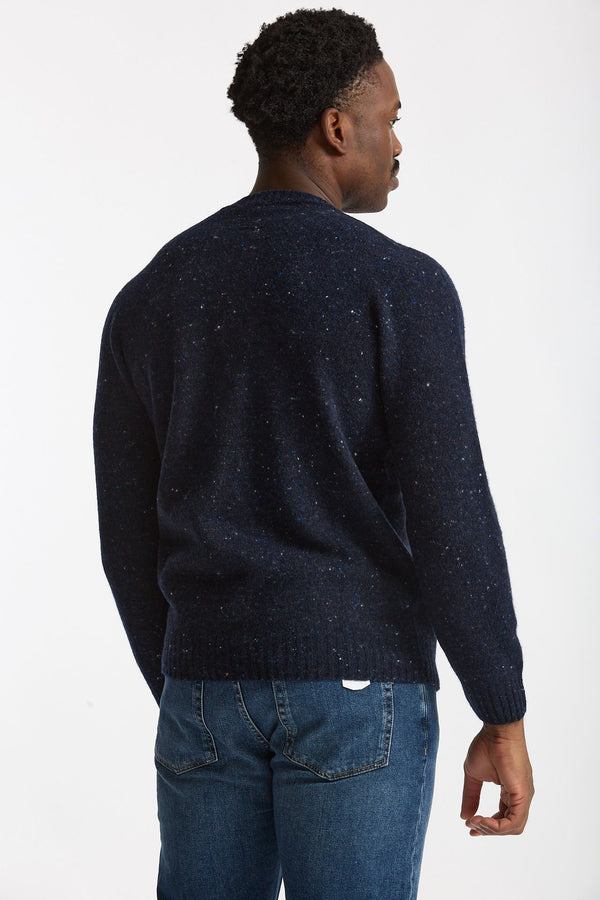 Maglia girocollo in lana e cashmere Tweed blu uomo Drumohr