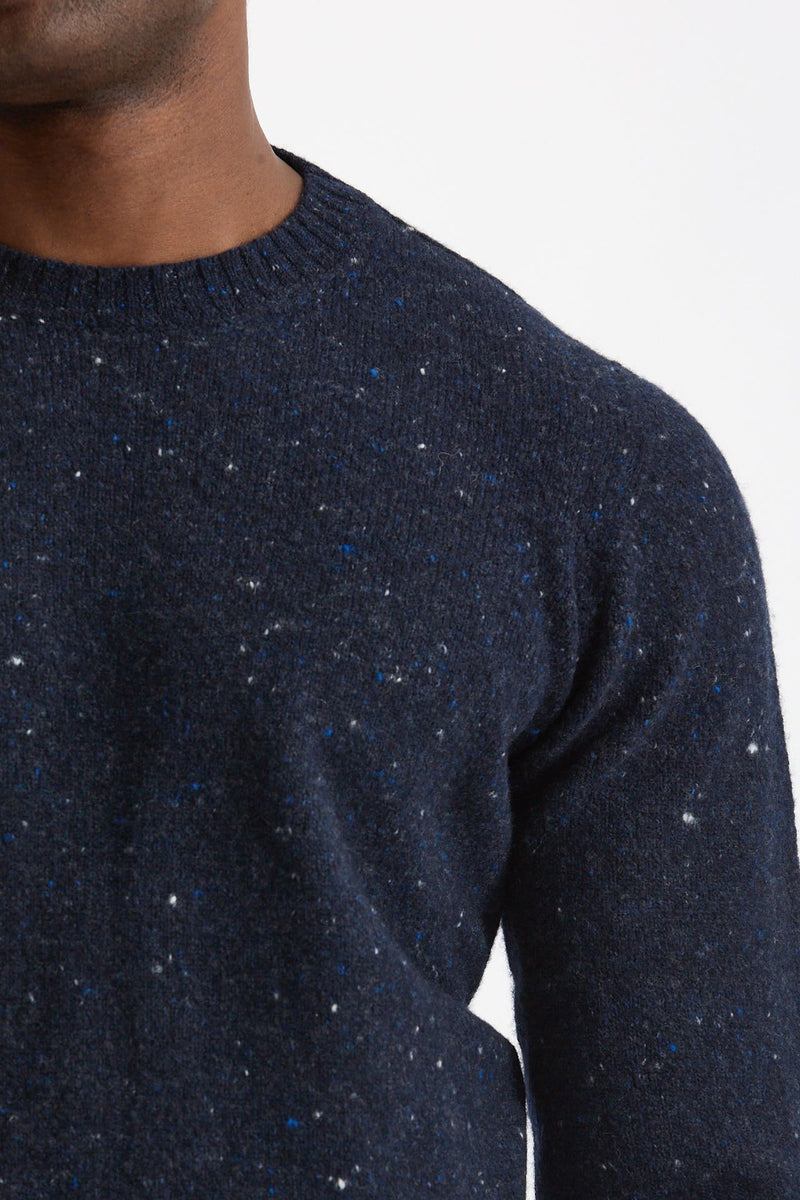Maglia girocollo in lana e cashmere Tweed blu uomo Drumohr - 5