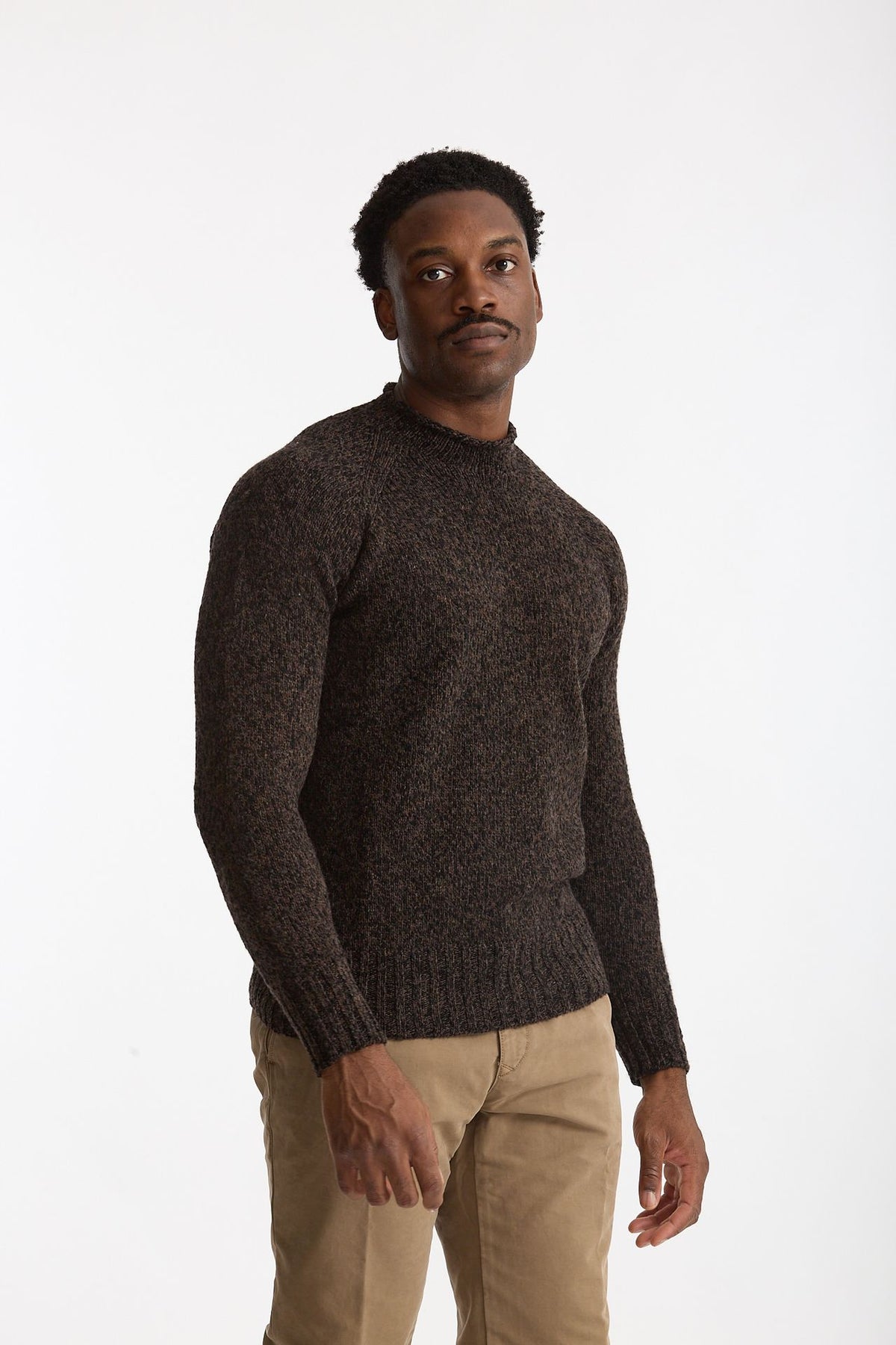 Maglia in lambswool Moulinè marrone e nero uomo Drumohr - 4