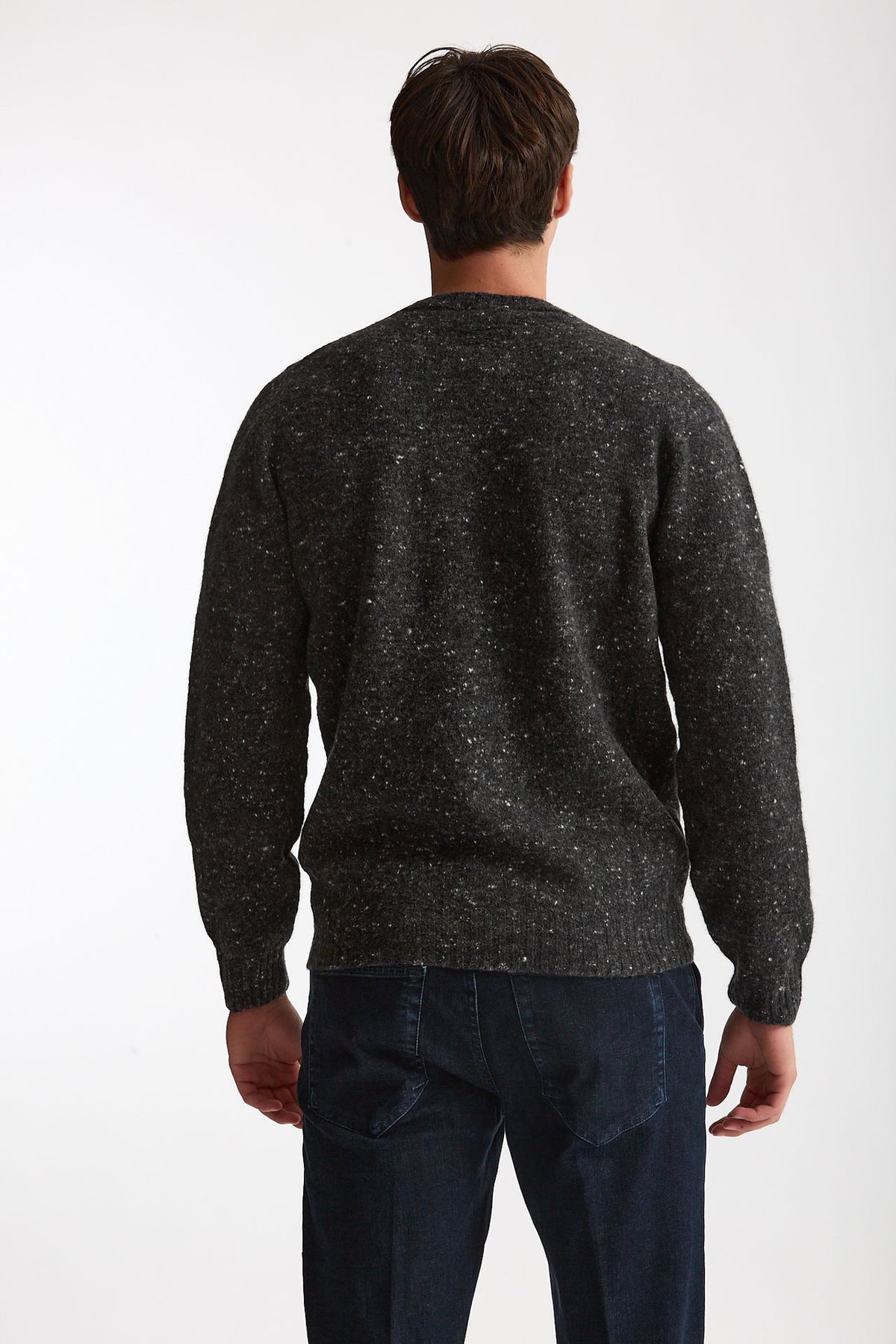 Maglia girocollo in lana e cashmere Tweed grigio uomo Drumohr - 4
