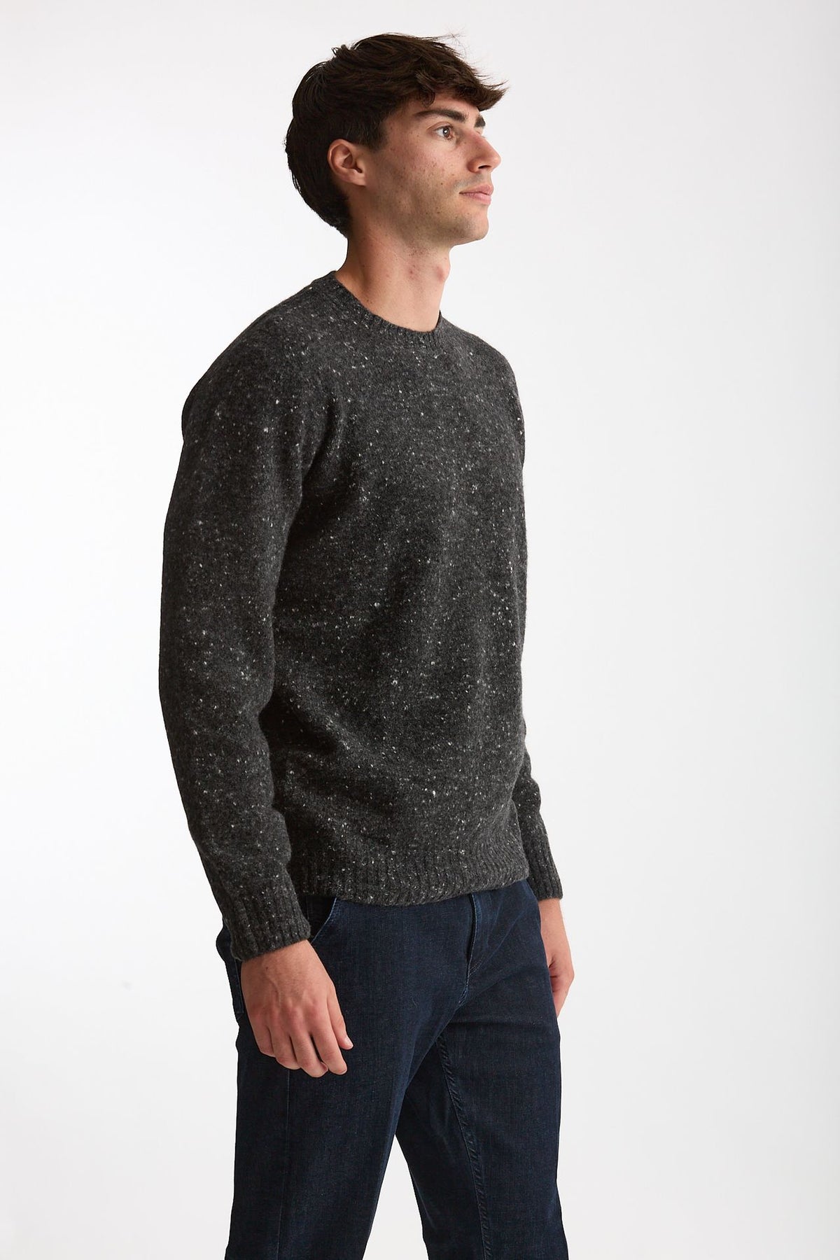 Maglia girocollo in lana e cashmere Tweed grigio uomo Drumohr - 1