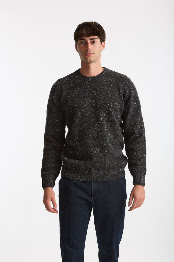 Maglia girocollo in lana e cashmere Tweed grigio uomo Drumohr