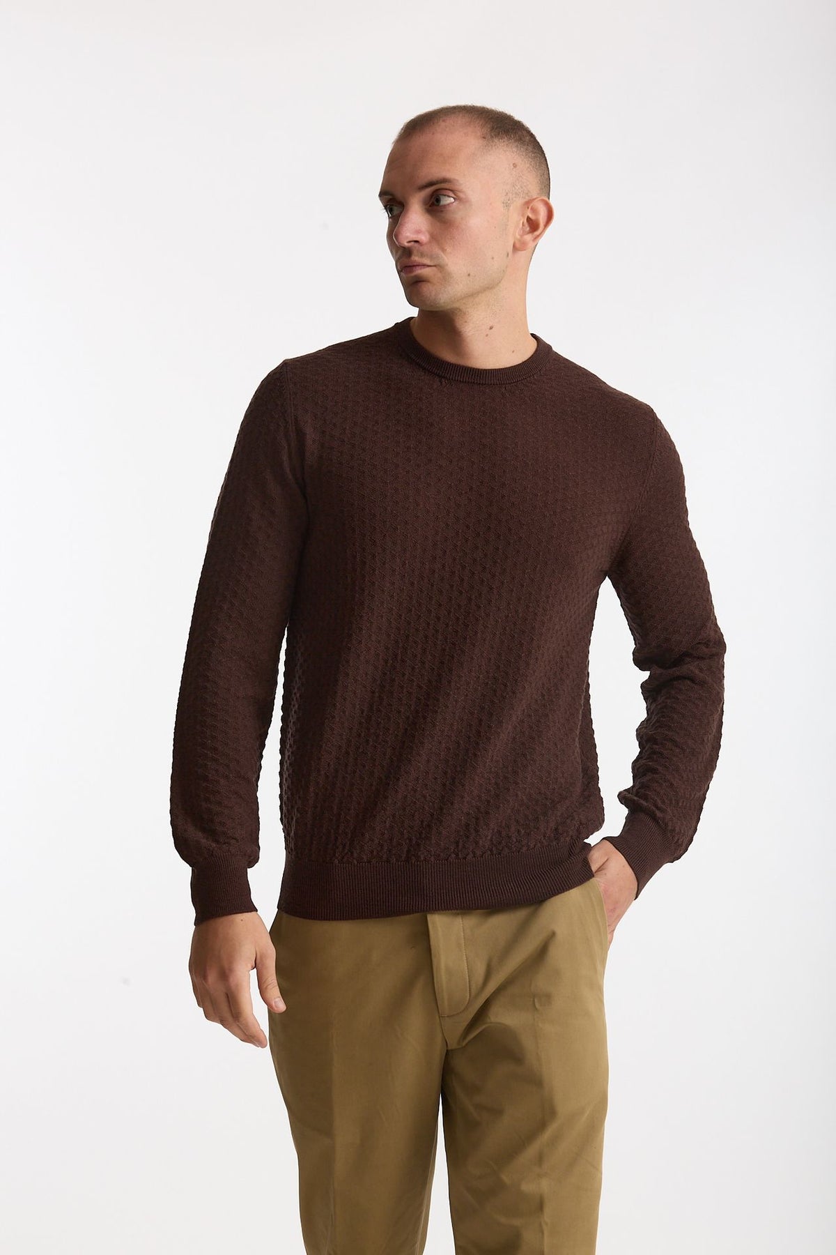 Maglia in lana marrone microlavorata uomo Drumohr - 1