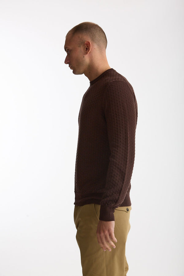 Maglia in lana marrone microlavorata uomo Drumohr