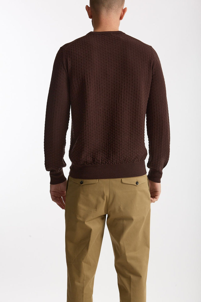 Maglia in lana marrone microlavorata uomo Drumohr - 3