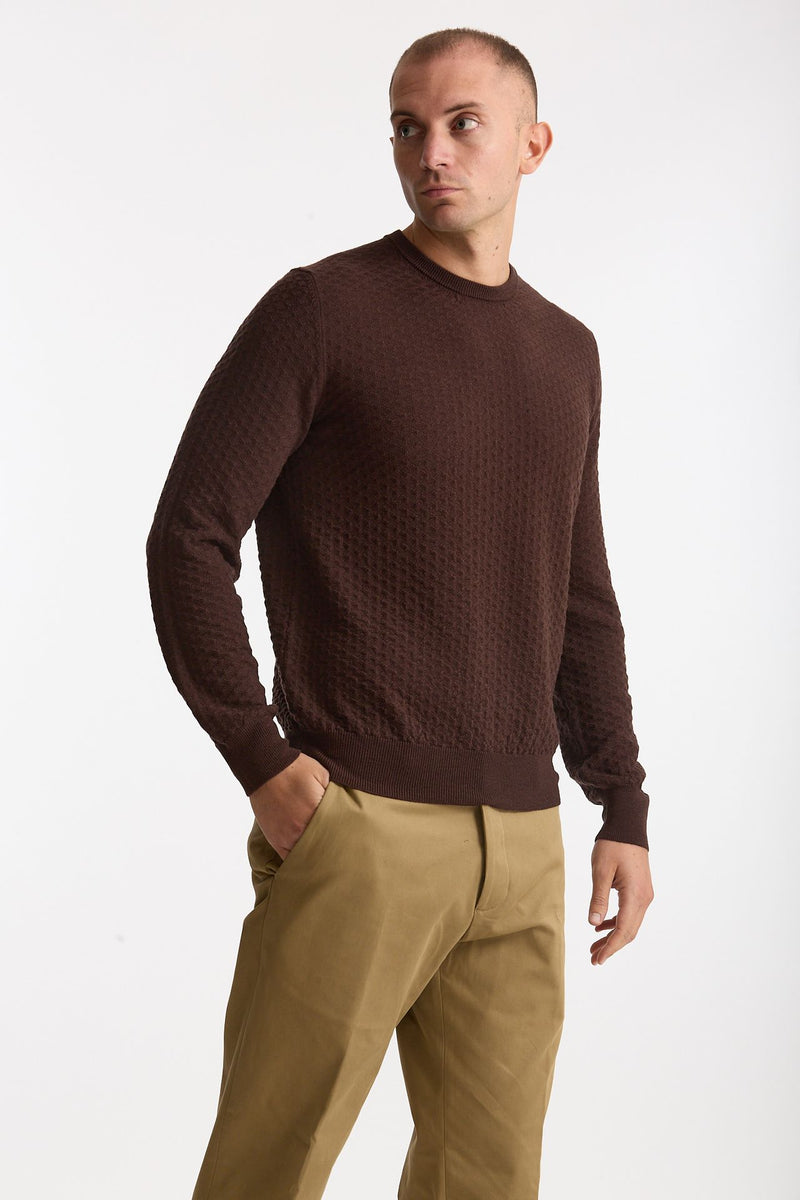 Maglia in lana marrone microlavorata uomo Drumohr - 4