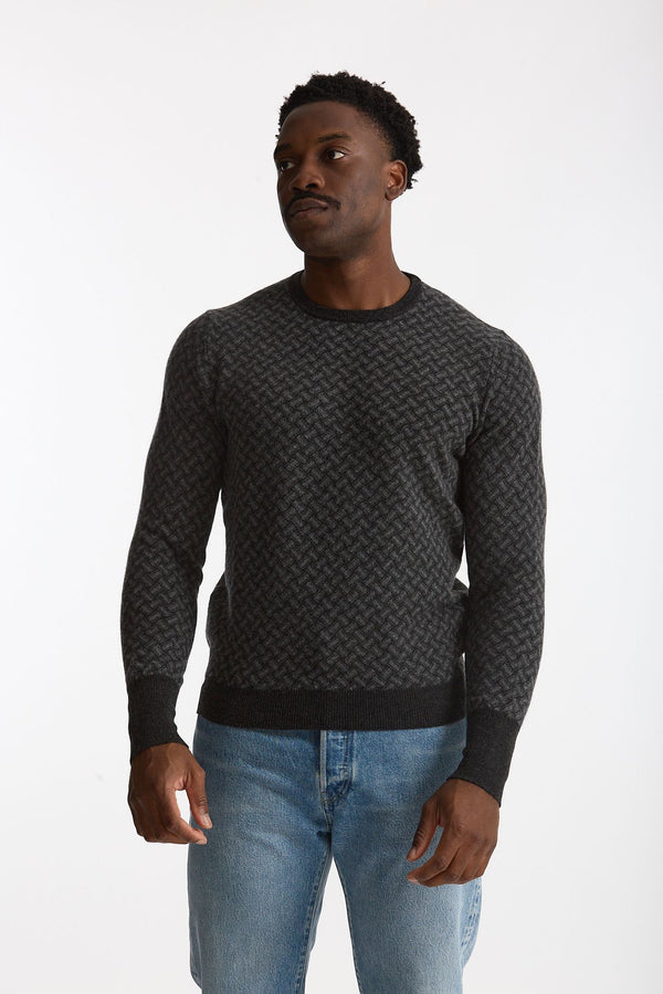 Maglia in cashmere fantasia grigio e antracite uomo Drumohr