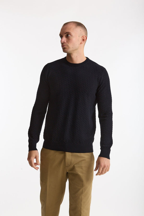 Maglia in lana blu microlavorazione uomo Drumohr