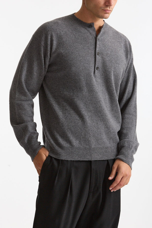 Maglia serafino in lana grigio uomo Grifoni