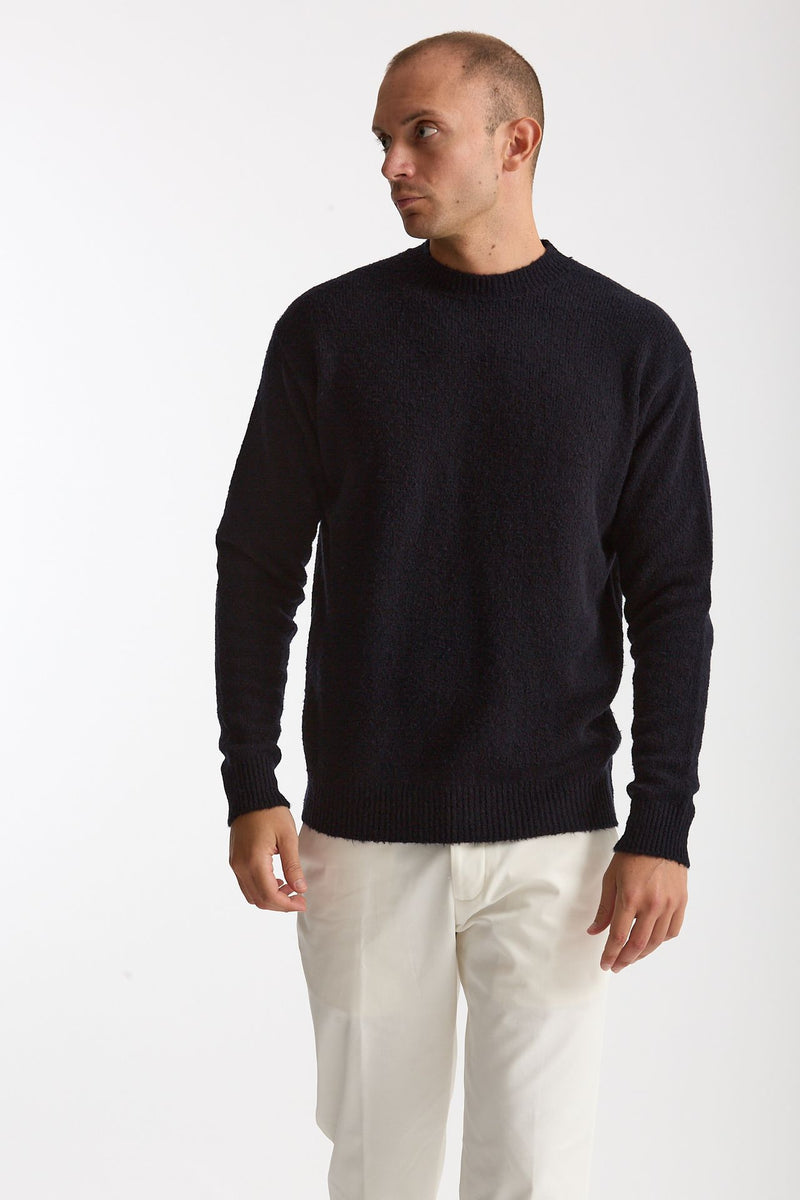 Maglia girocollo in lana bouclè blu uomo Grifoni - 2