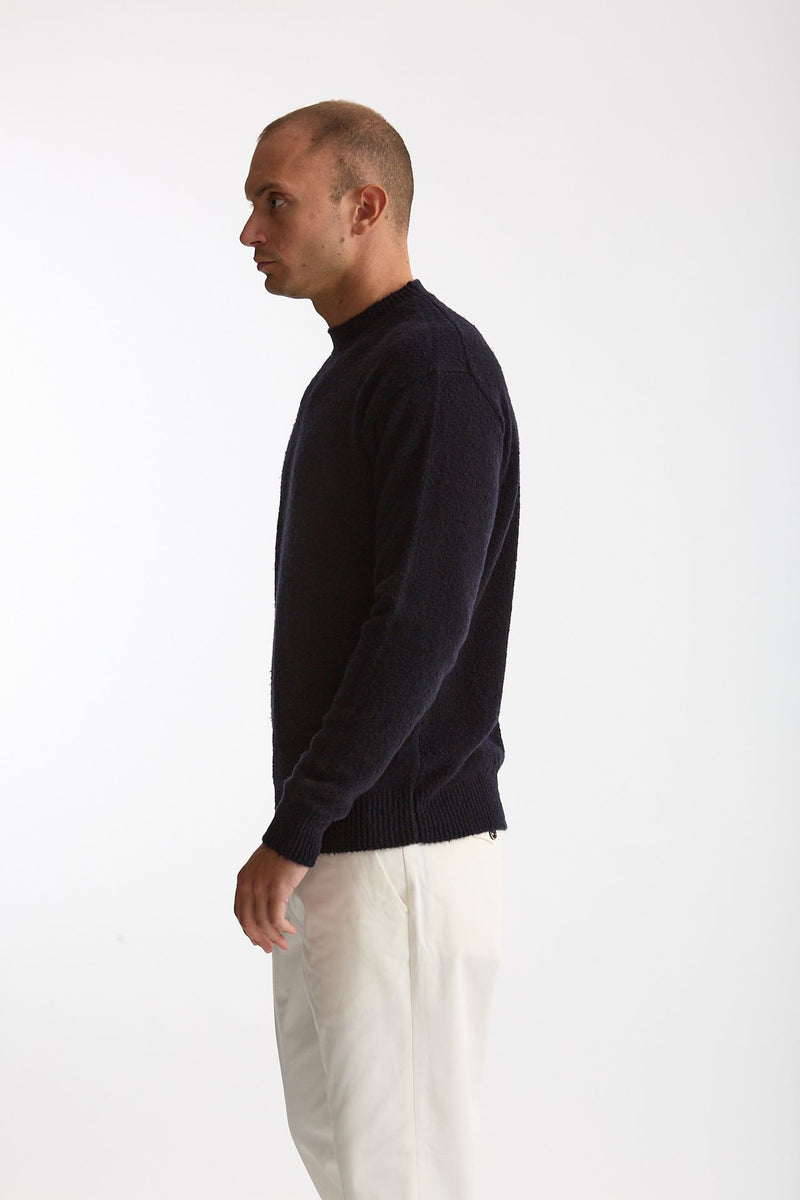 Maglia girocollo in lana bouclè blu uomo Grifoni - 3