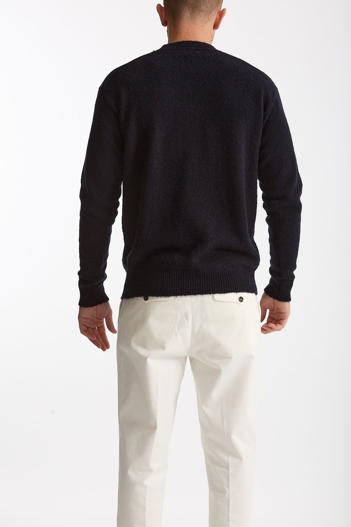 Maglia girocollo in lana bouclè blu uomo Grifoni - 4