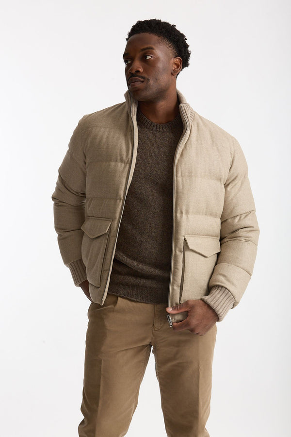 Piumino esterno in lana e seta beige uomo Herno