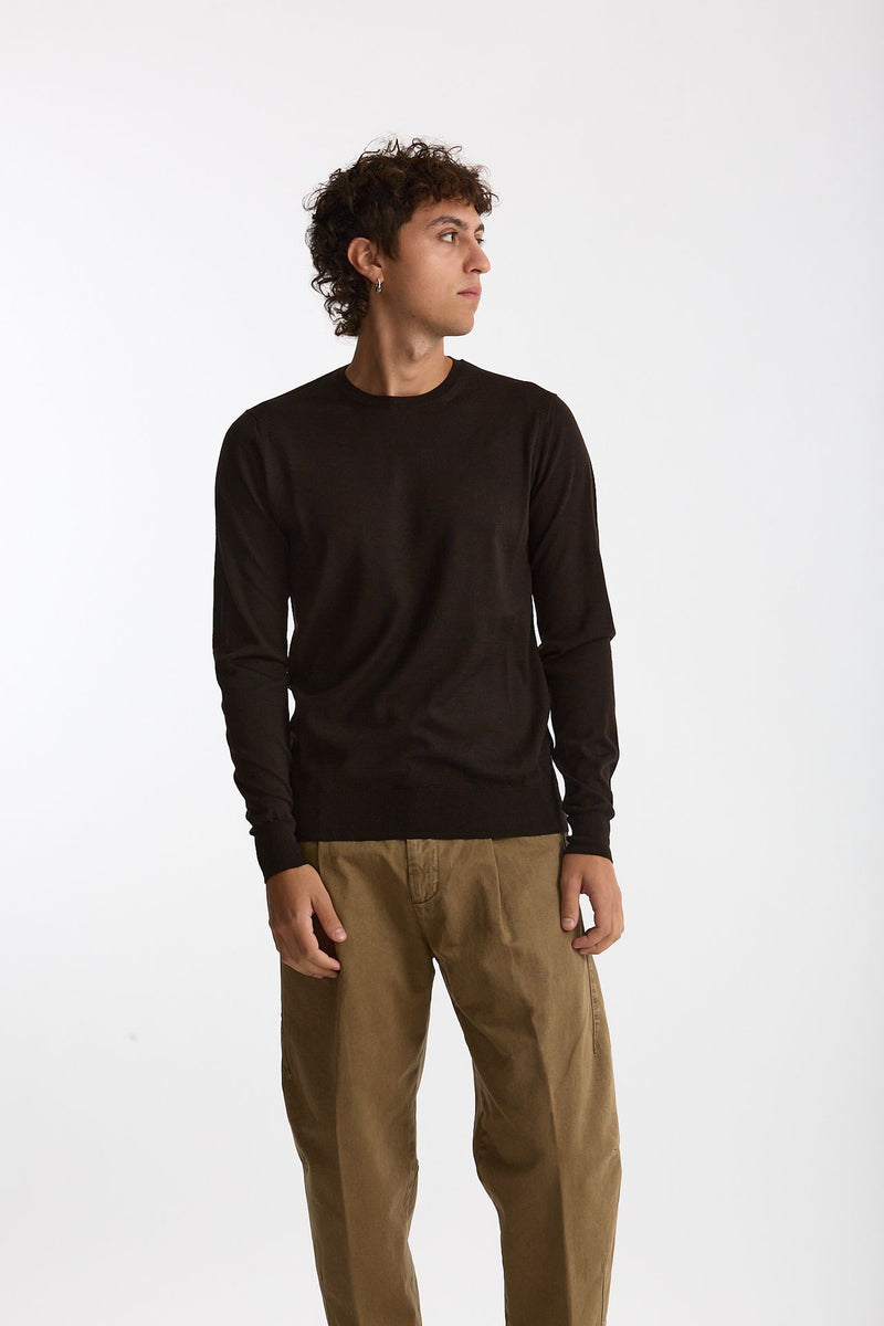 Maglia girocollo in lana rasata marrone uomo Hosio - 1