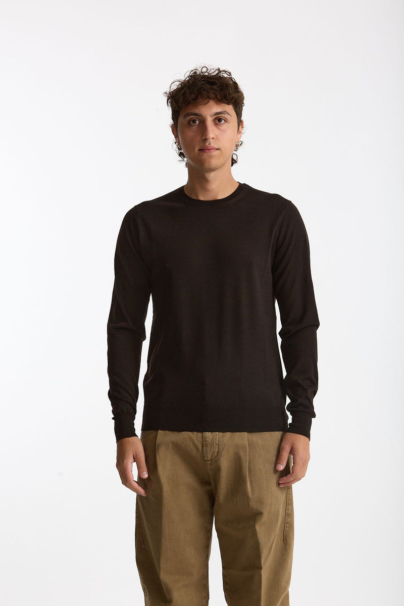 Maglia girocollo in lana rasata marrone uomo Hosio - 2