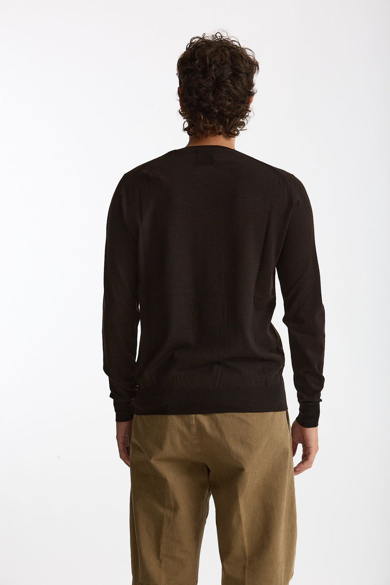 Maglia girocollo in lana rasata marrone uomo Hosio - 4