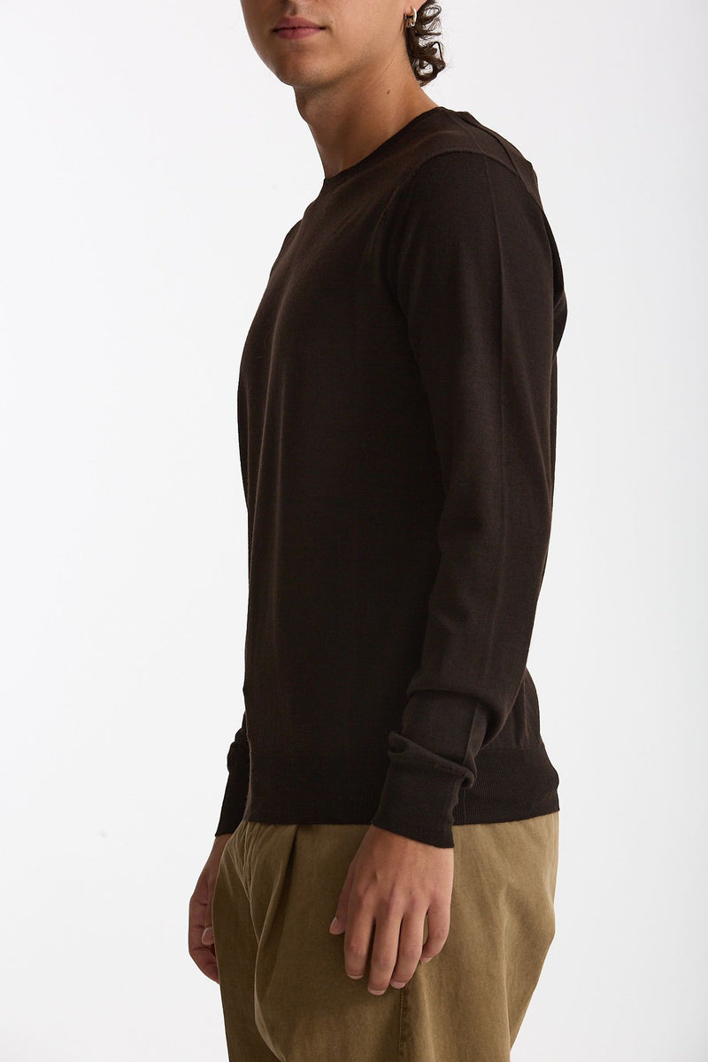 Maglia girocollo in lana rasata marrone uomo Hosio - 5