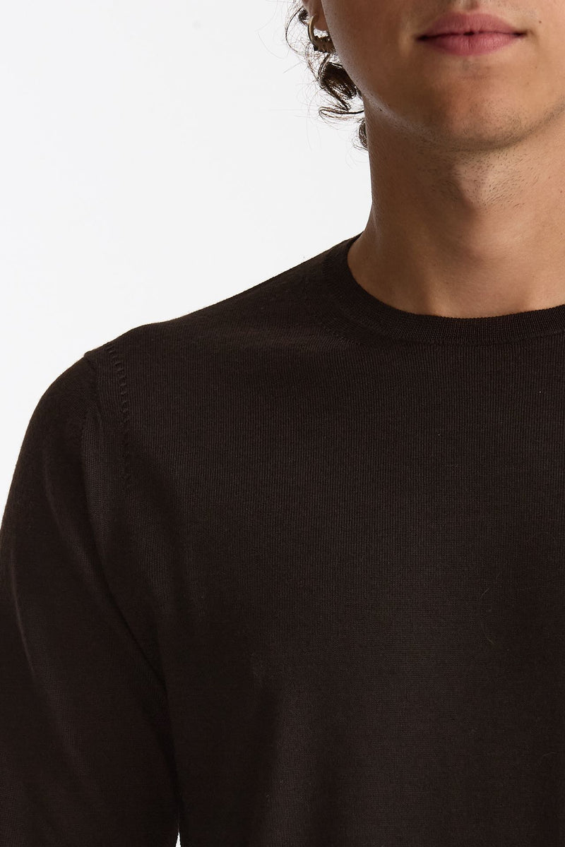 Maglia girocollo in lana rasata marrone uomo Hosio - 6