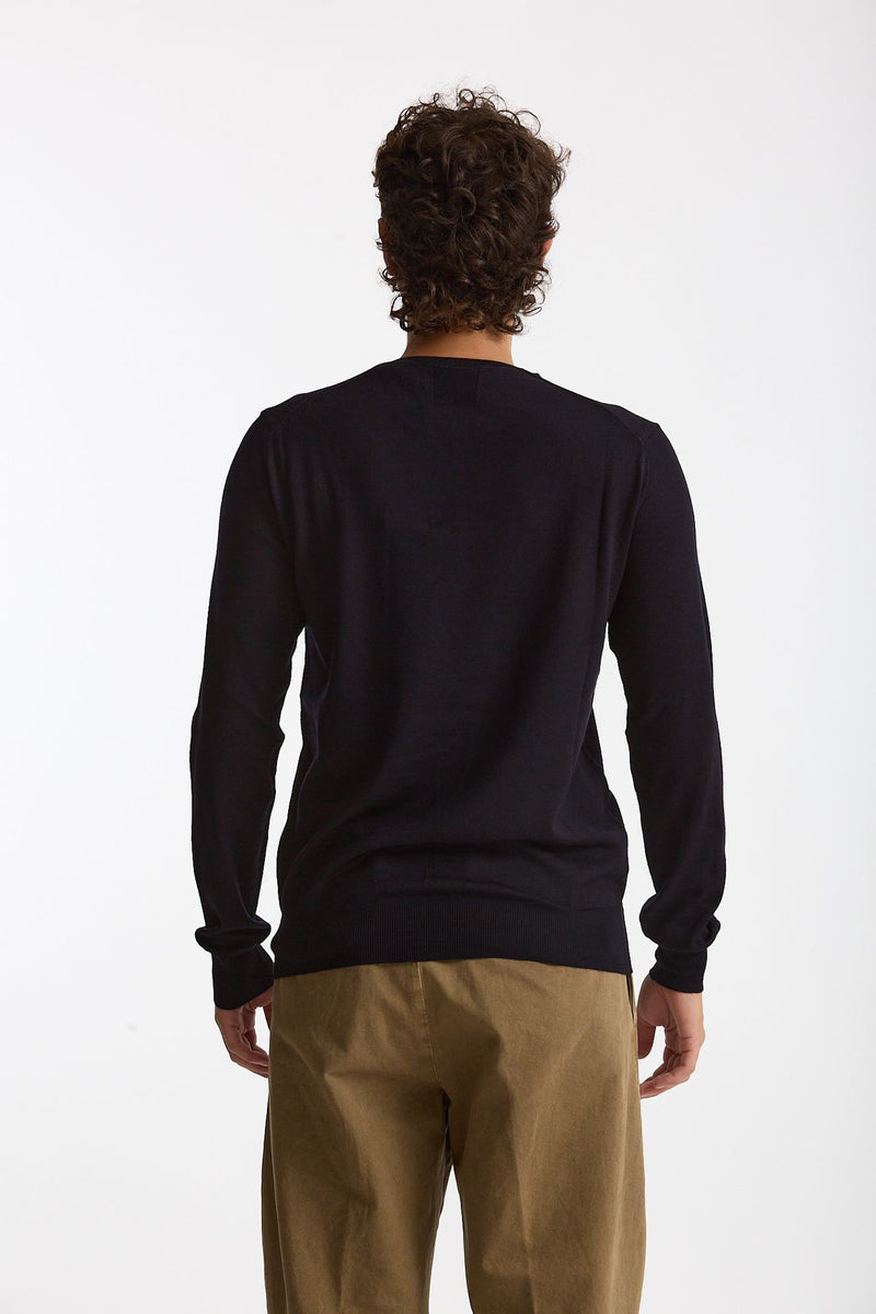 Maglia girocollo in lana rasata blu uomo Hosio - 4