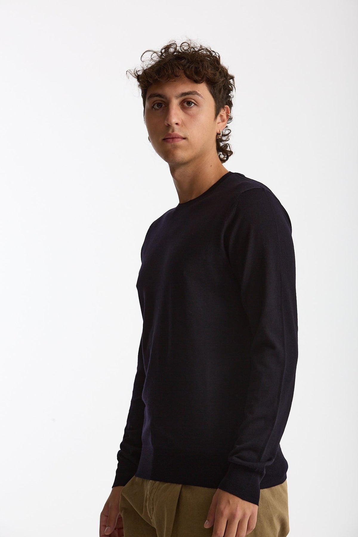 Maglia girocollo in lana rasata blu uomo Hosio - 1