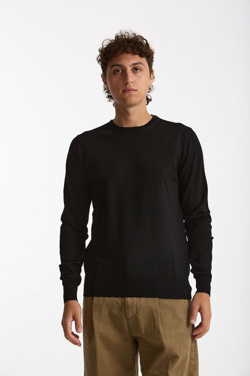Maglia girocollo in lana rasata nero uomo Hosio - 2