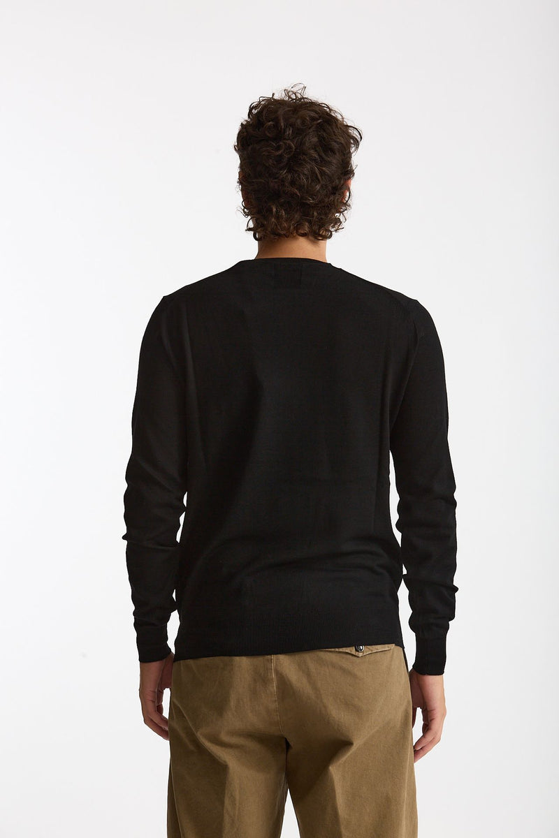 Maglia girocollo in lana rasata nero uomo Hosio - 3