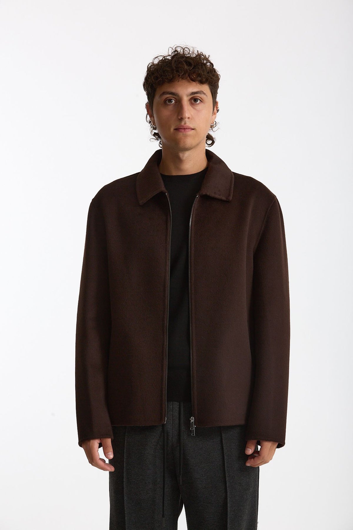 Overshirt Full zip in lana marrone uomo Hosio - 1