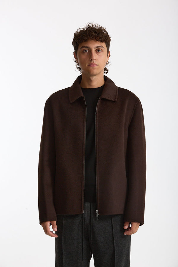 Overshirt Full zip in lana marrone uomo Hosio
