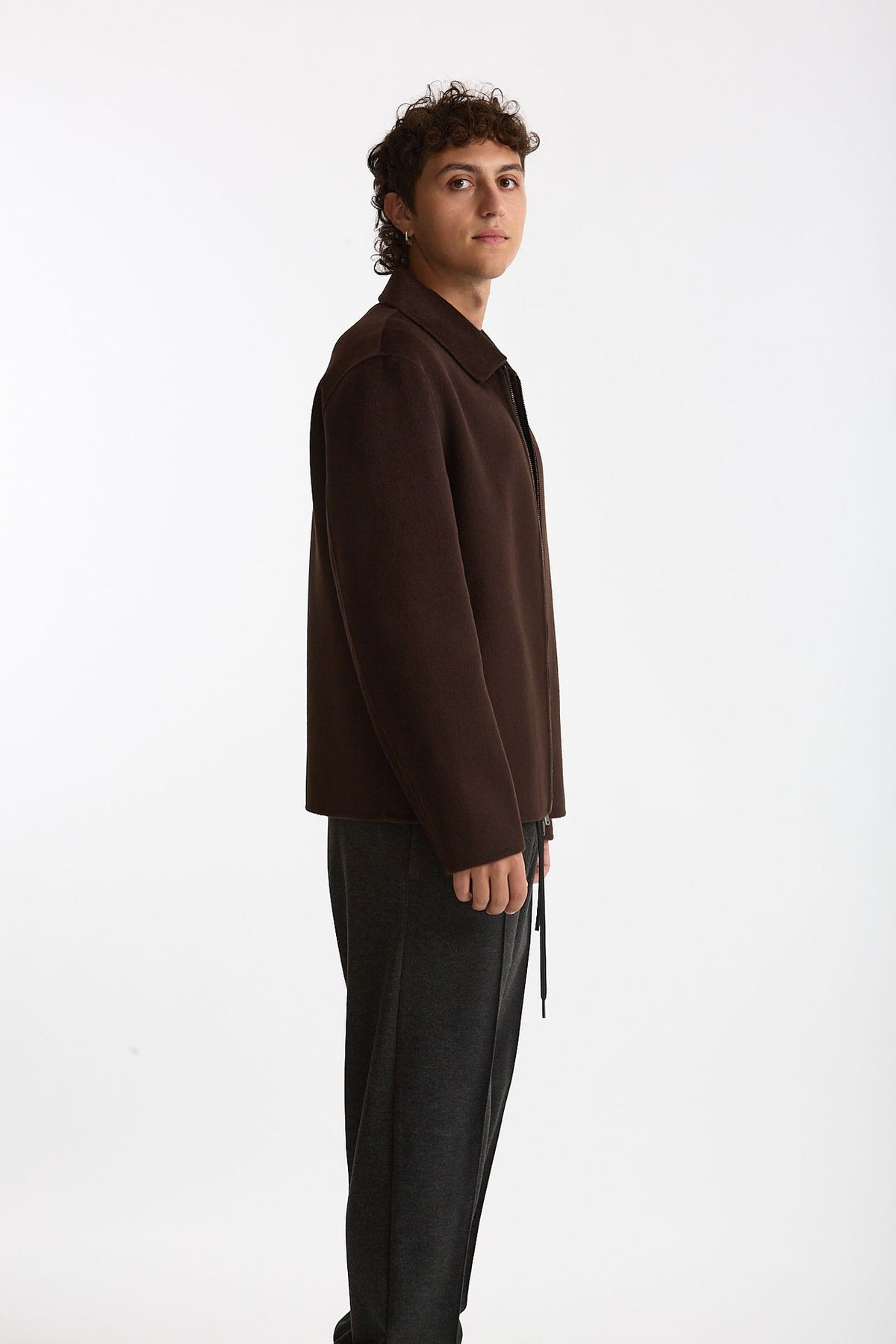 Overshirt Full zip in lana marrone uomo Hosio - 2