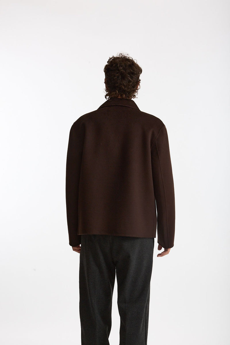 Overshirt Full zip in lana marrone uomo Hosio - 3