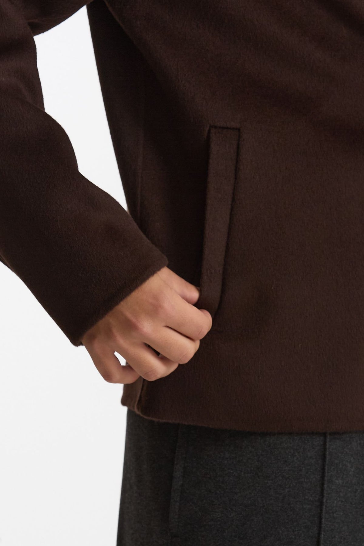 Overshirt Full zip in lana marrone uomo Hosio - 6