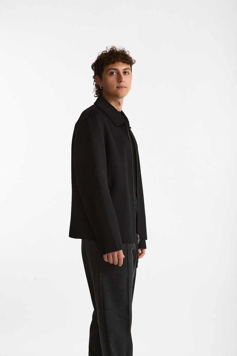 Overshirt Full zip in lana nero uomo Hosio - 3