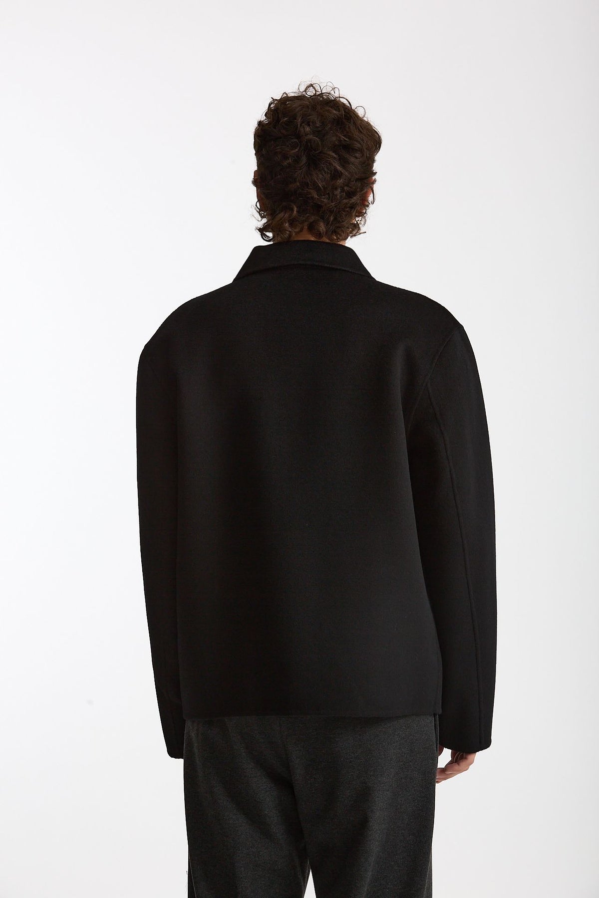 Overshirt Full zip in lana nero uomo Hosio - 4