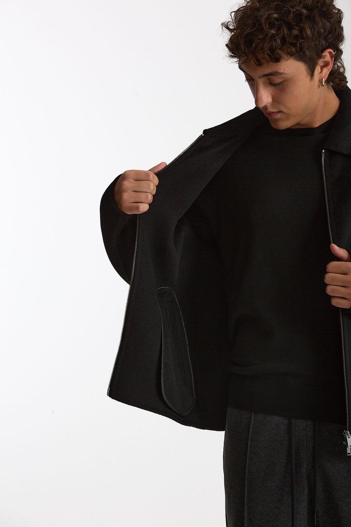 Overshirt Full zip in lana nero uomo Hosio - 5