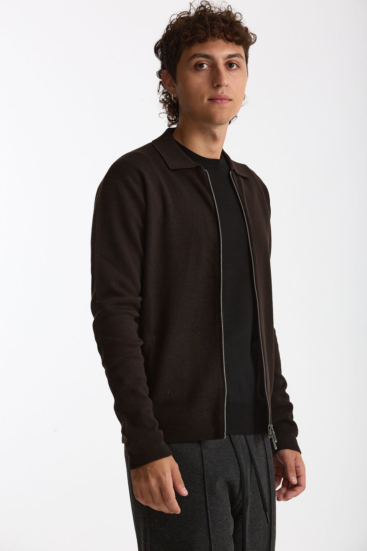 Maglia Full zip in lana merino marrone uomo Hosio - 2