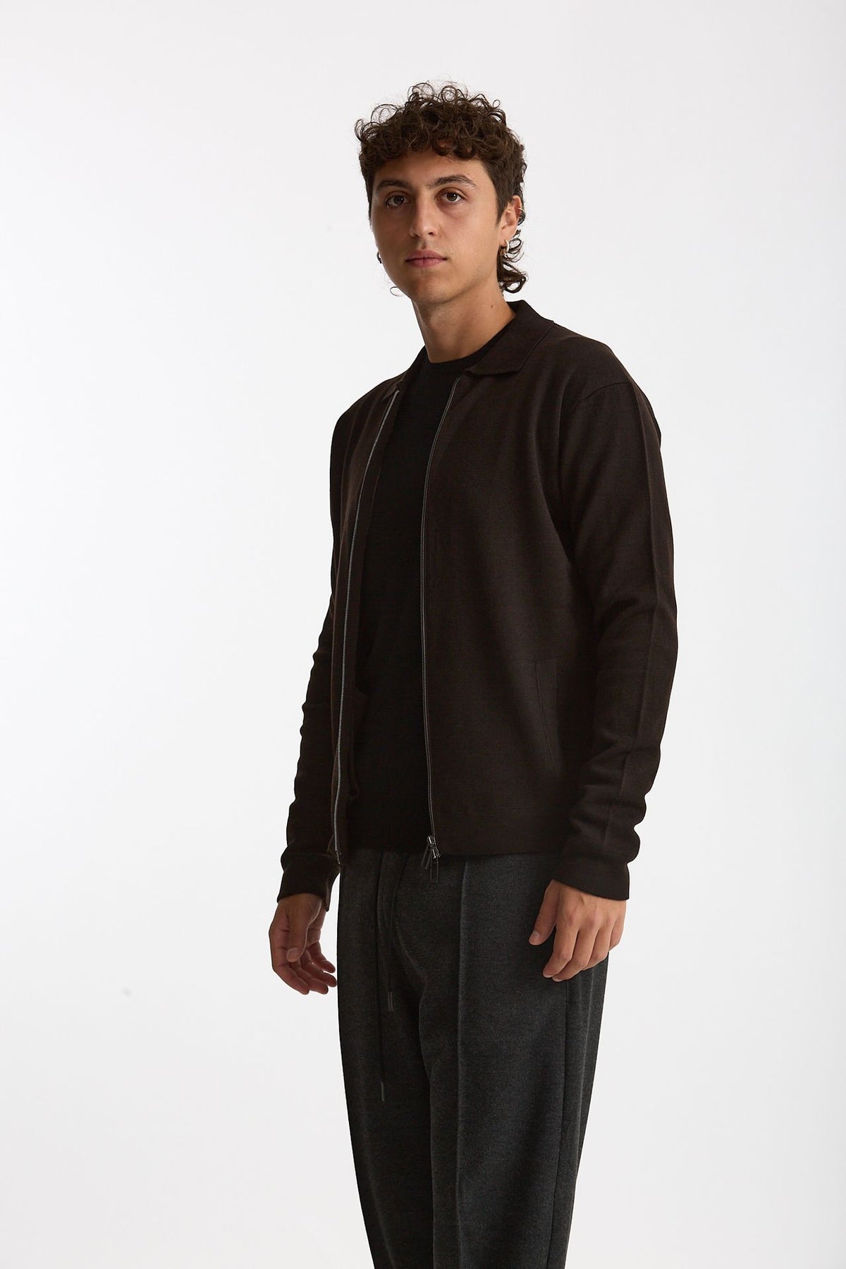 Maglia Full zip in lana merino marrone uomo Hosio - 4