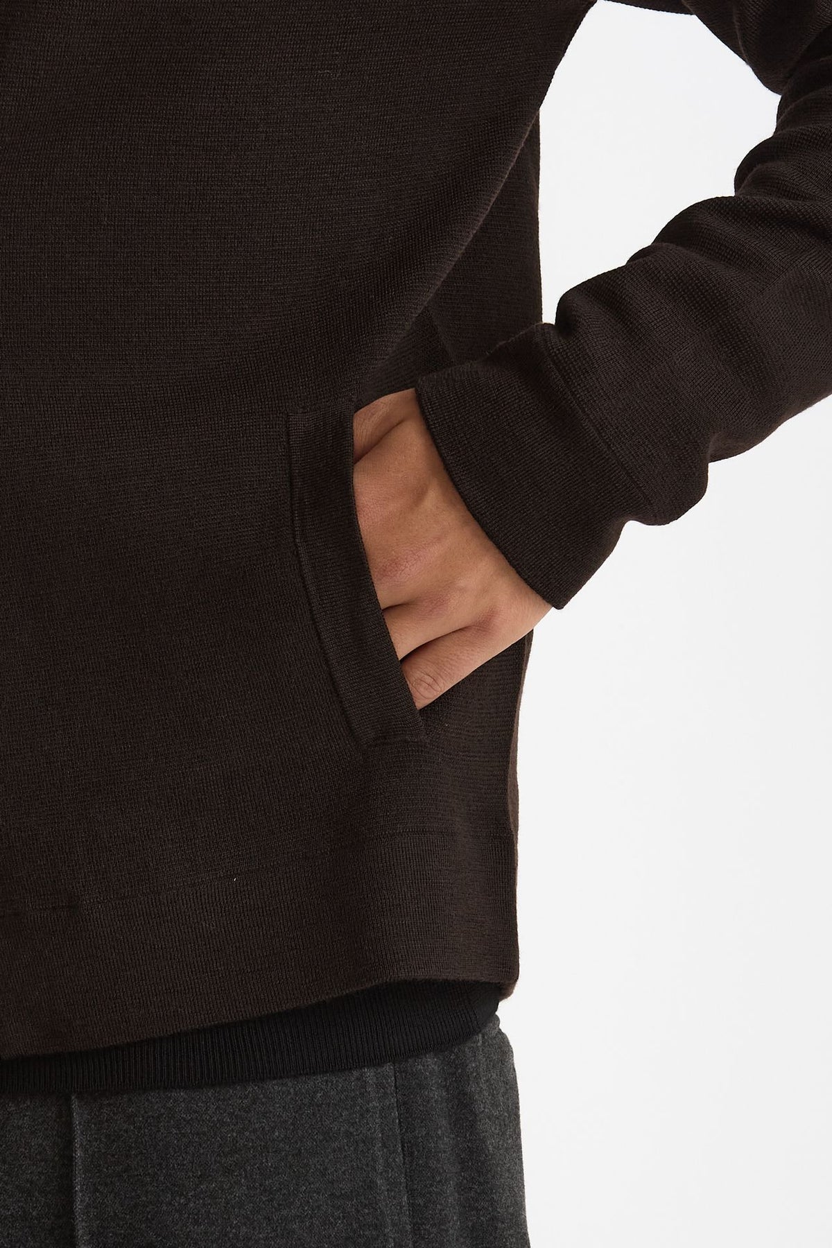 Maglia Full zip in lana merino marrone uomo Hosio - 5