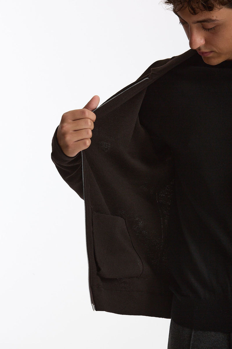 Maglia Full zip in lana merino marrone uomo Hosio - 6