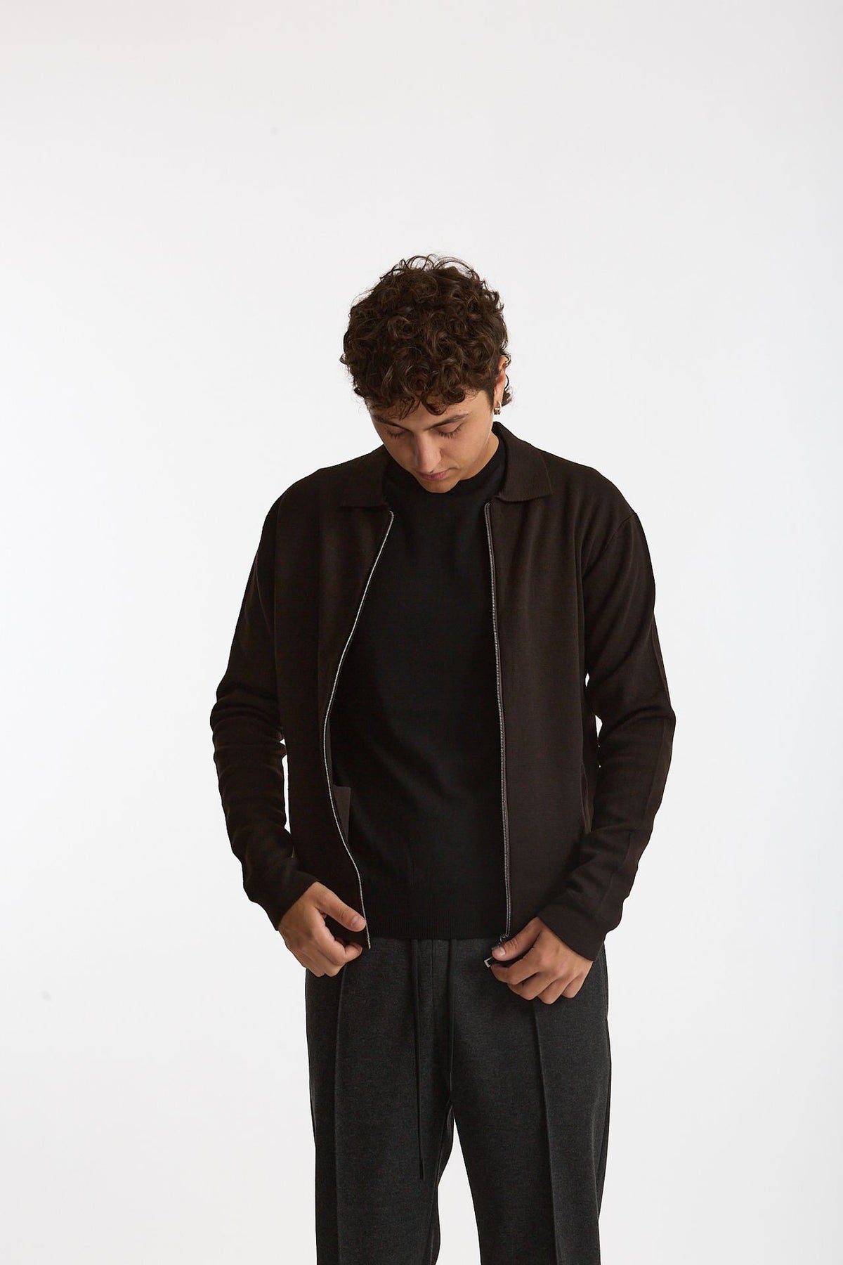 Maglia Full zip in lana merino marrone uomo Hosio - 7