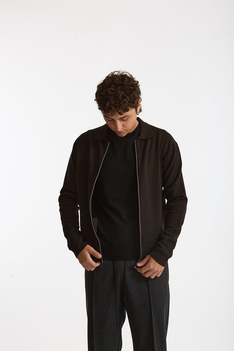 Maglia Full zip in lana merino marrone uomo Hosio - 7