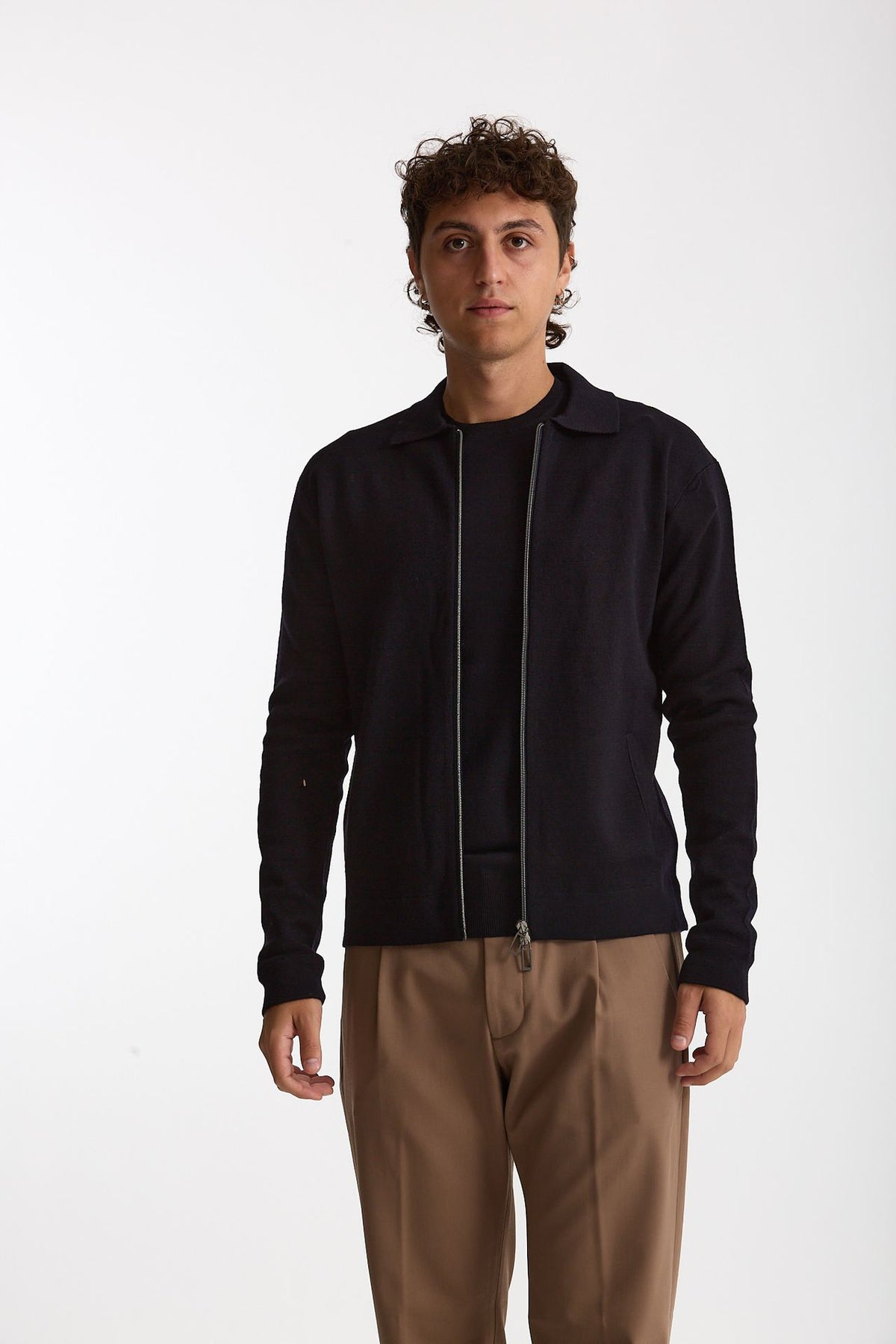 Maglia full zip in lana merino blu uomo Hosio - 2