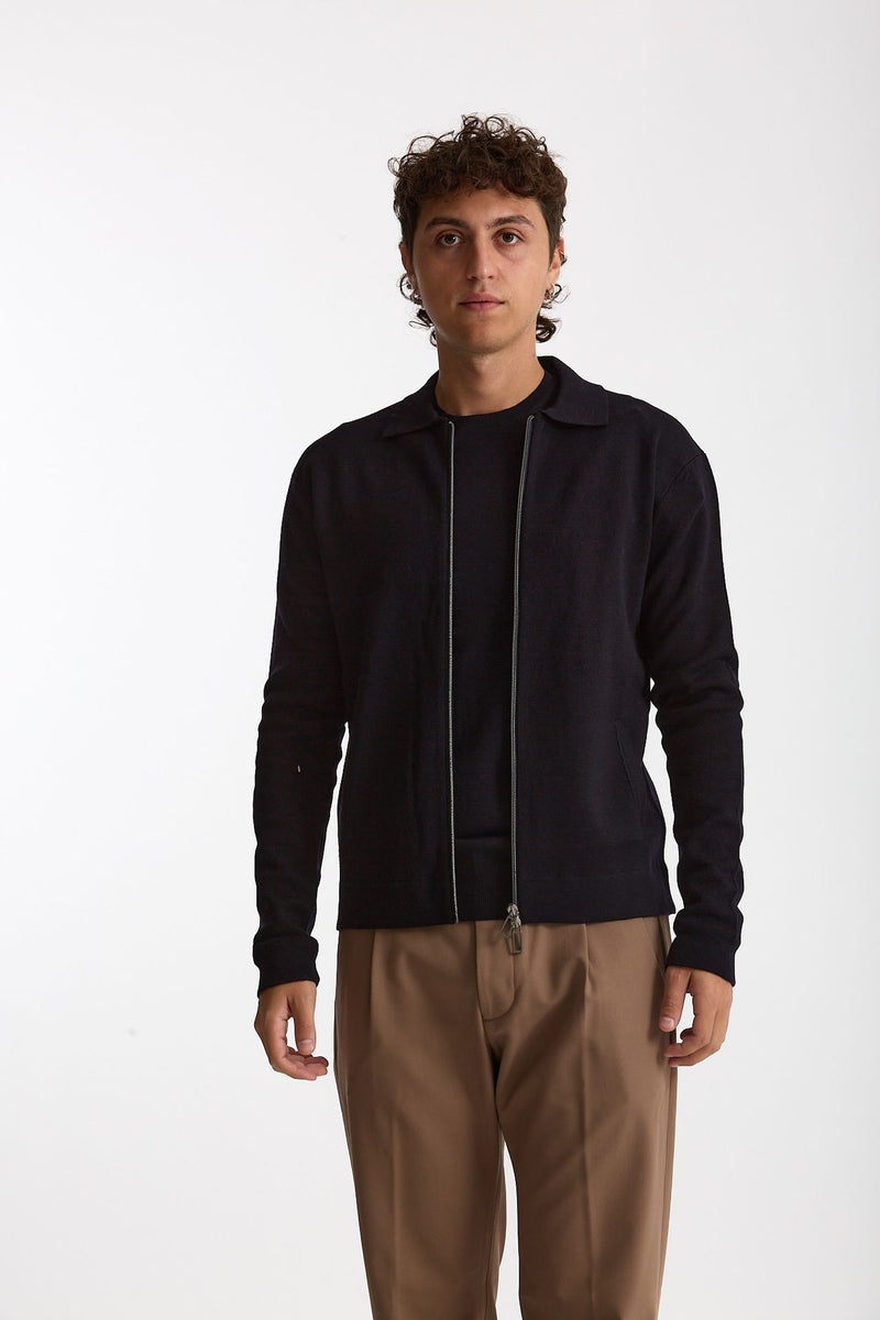 Maglia full zip in lana merino blu uomo Hosio - 2
