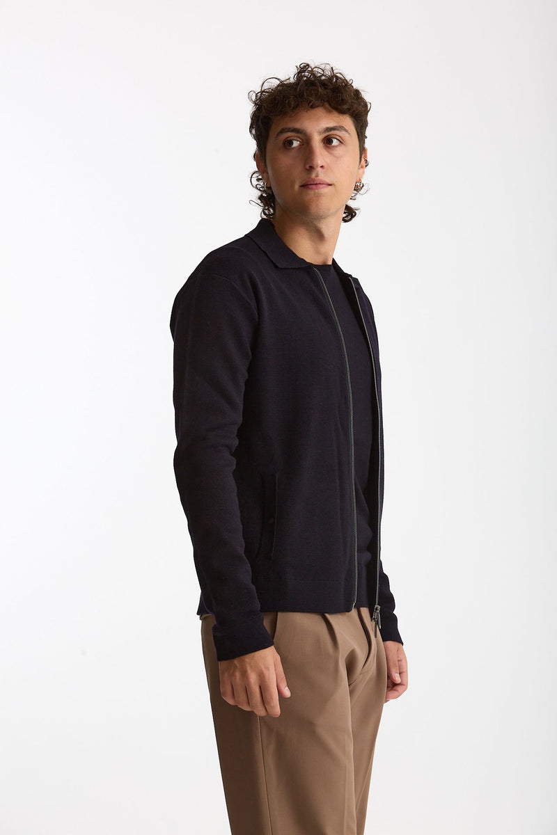 Maglia full zip in lana merino blu uomo Hosio - 3