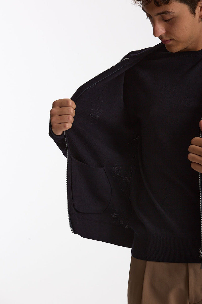 Maglia full zip in lana merino blu uomo Hosio - 6